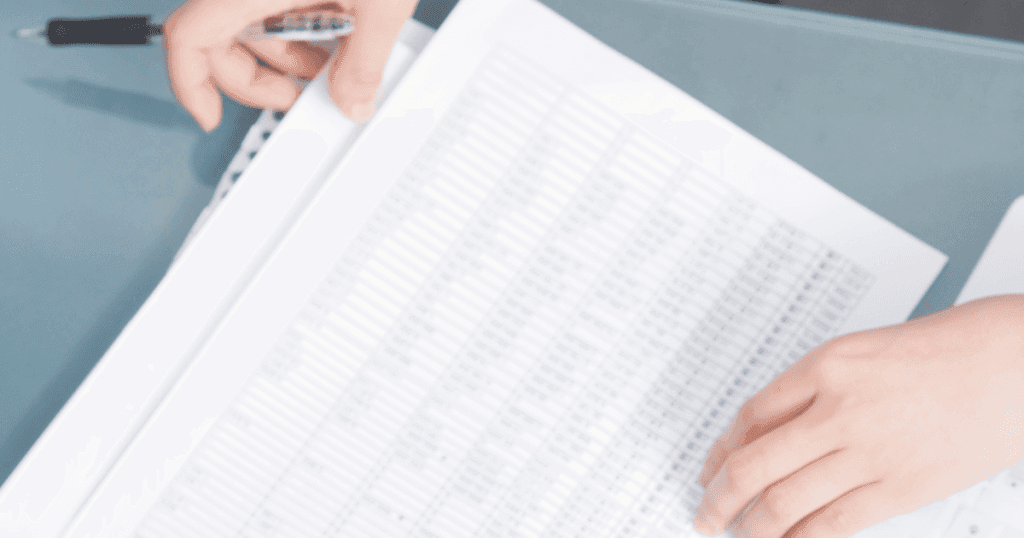 A closeup shot of documentation paperwork displayed in a table format.